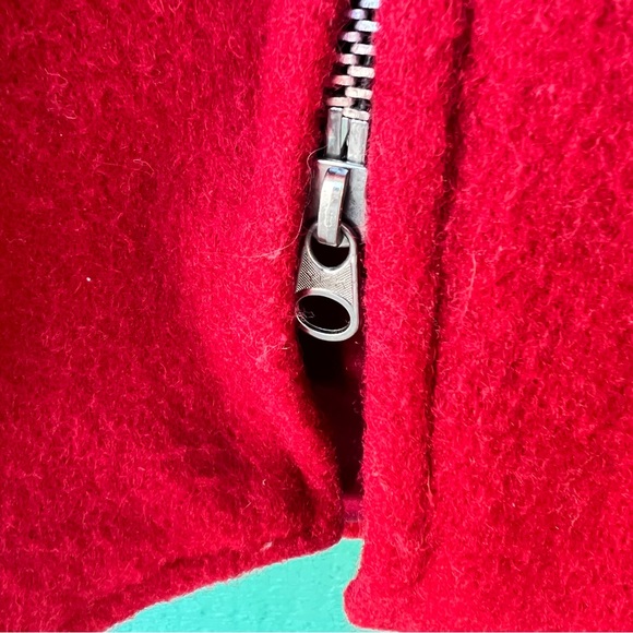 VINTAGE WOOL RED CHRISTMAS COAT FOX FUR HOOD TRIM AND TASSELS SIZE 10 - Picture 8 of 10